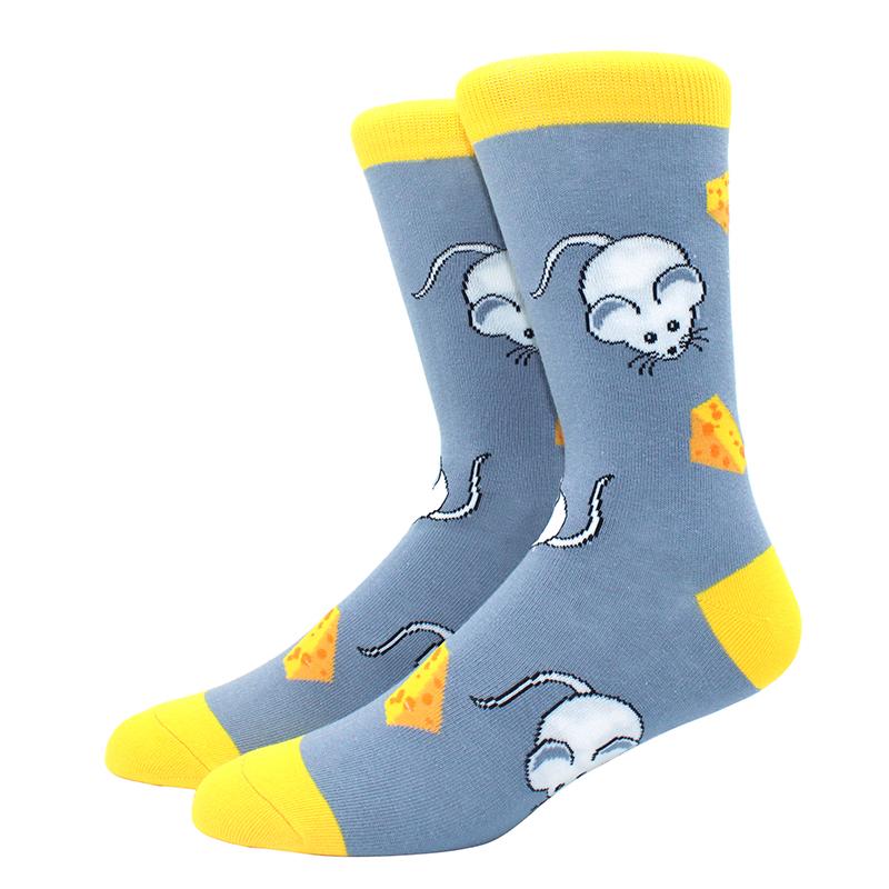 1 Pair of  Fun Men Socks Casual Cartoon Fruit Banana Flamingo Lemon Egg Sloth Pizza Happy Harajuku Skateboard Socks