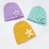 Knitted Baby Hat with Flower Autumn Winter Warm Boy Girl Beanie Cap Cute Solid Color Newborn Infant Bonnet Accessory