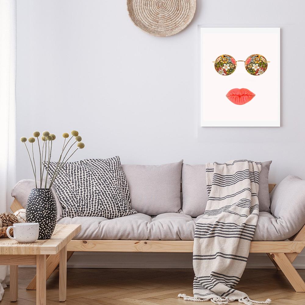 Hippie Sunglasses Wall Art Bohemian Red Lip Poster Boho Shabby Chic Teen Fashion Home Colorful Sexy Kiss For Girls Room Decor No Frame