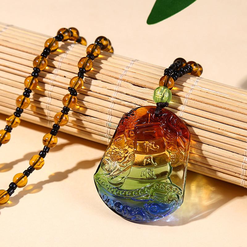 Imitation Glass Pendant Chinese Style Versatile Necklace Crystal Sweater Chain