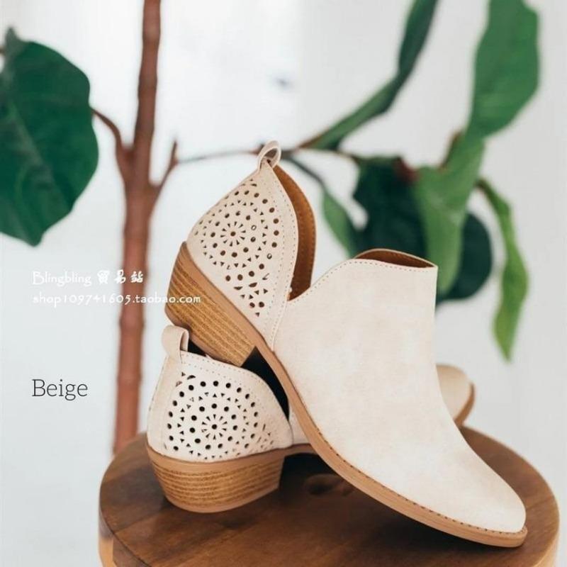 Chelsea boots autumn and winter new hollow pointed low tube square heel women's boots