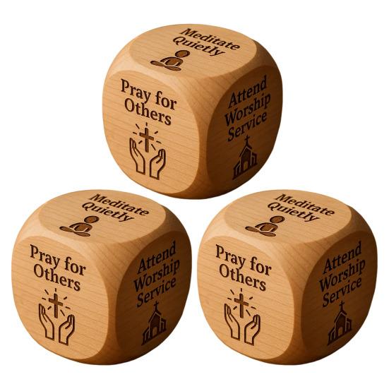 Christian Prayer Dice Handmade Wooden 6-Sided Decision Dice with Faith Engravings Religious Inspirational Dice