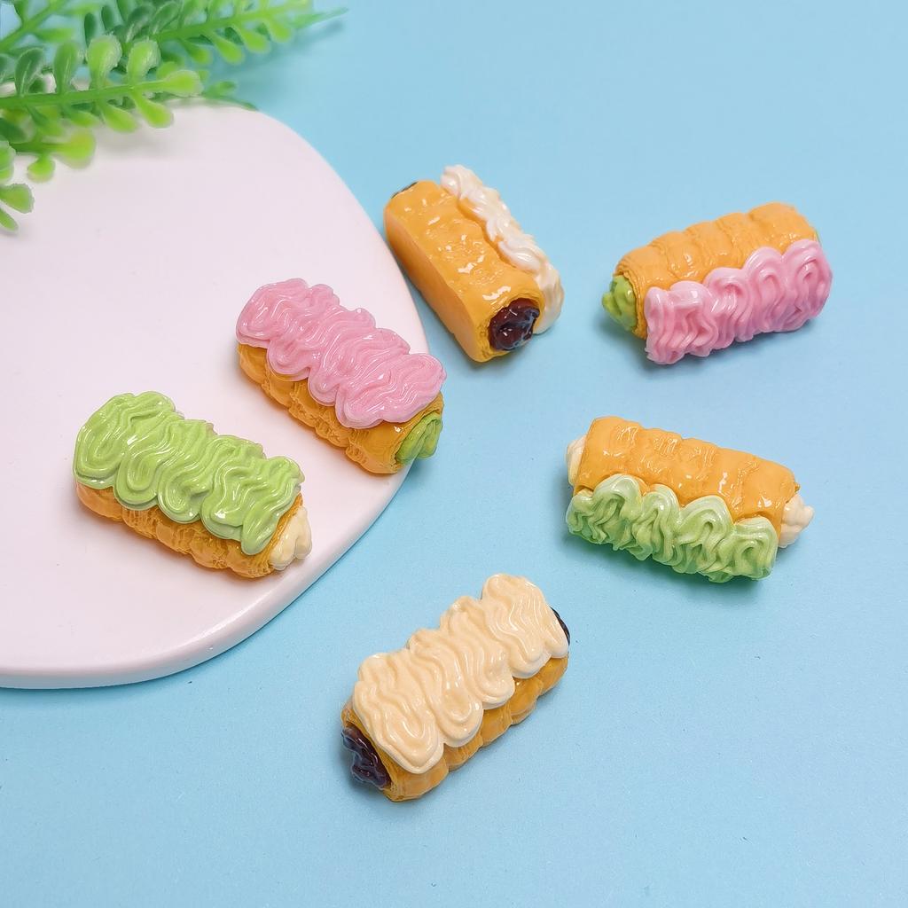 100PCS Cream Long Bread Series Miniature Flat Back Resin Cabochons for Hairpin Scrapbooking DIY Home Decor Craft Accessories