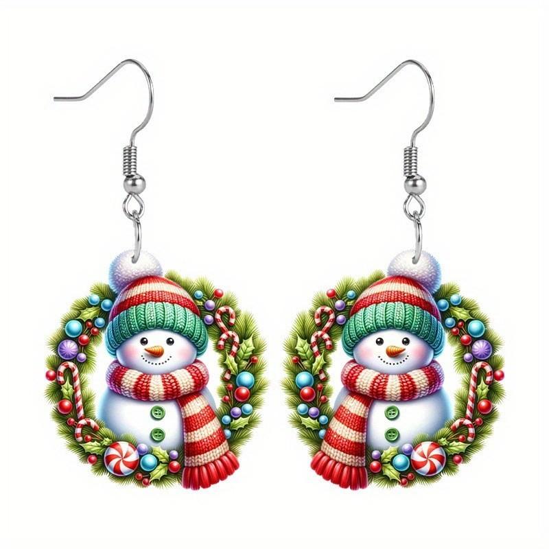 Acrylic Snowman Christmas Earrings With Silver Needle For Seasonal Gift Present
