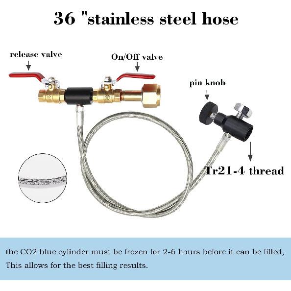 CGA320 Soda Machine blue Co2 Bottle Cylinder Refill Adapter Hose,For Refill blue Co2 Tank Bottle(CGA320 to TR21-4, Dual Valve With Gauge) (36In)