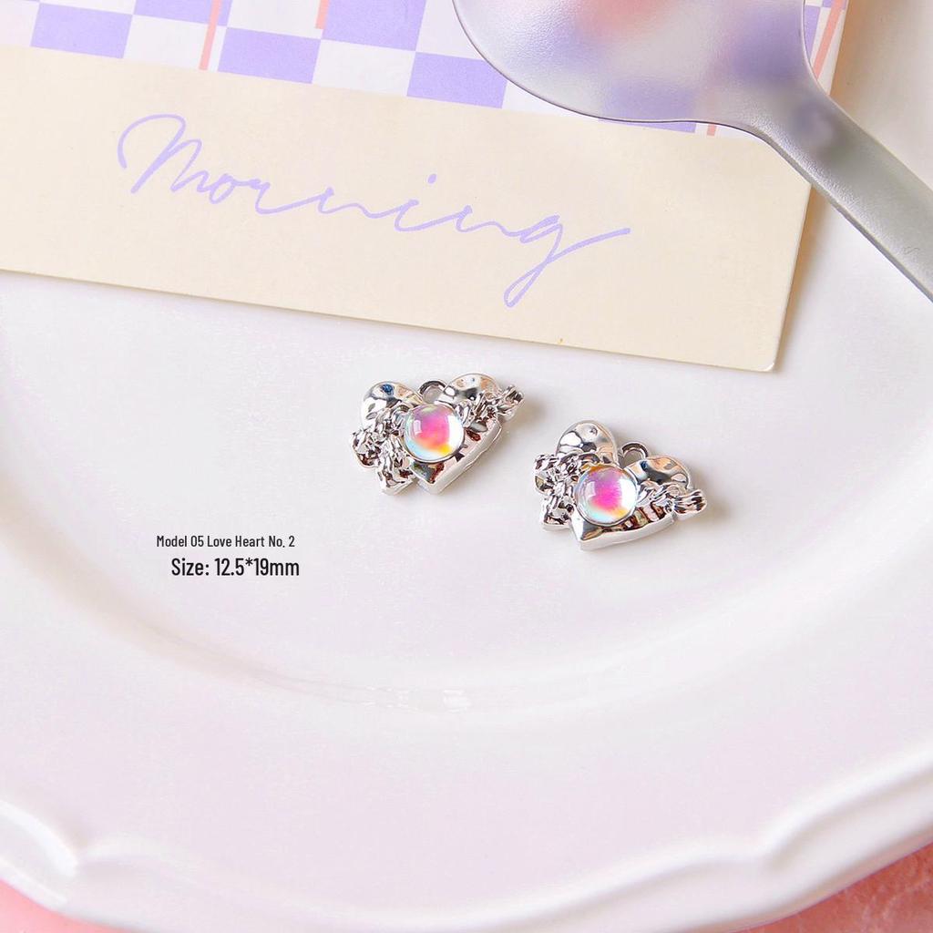 Silver Heart Moon Bow Pendant for DIY Jewelry