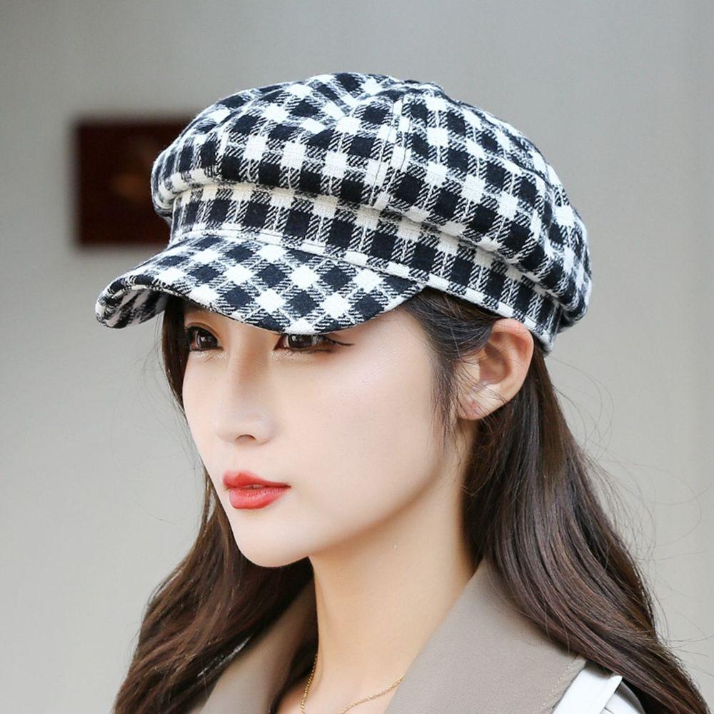 Keep Warm Women Painter Hat Small Fragrant Style Women Octagonal Cap Retro Plaid Beret Hat  Girl