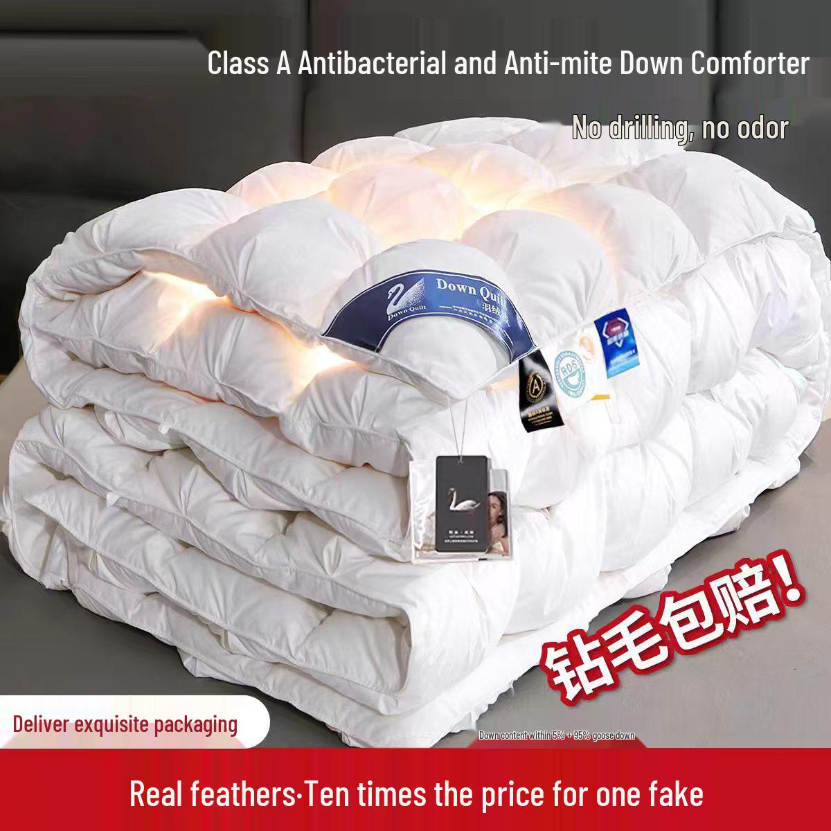 Thickened Pure Cotton Twist Pattern White Goose Down Feather Duvet for Winter, Spring, and Autumn 150x200cm 2kg