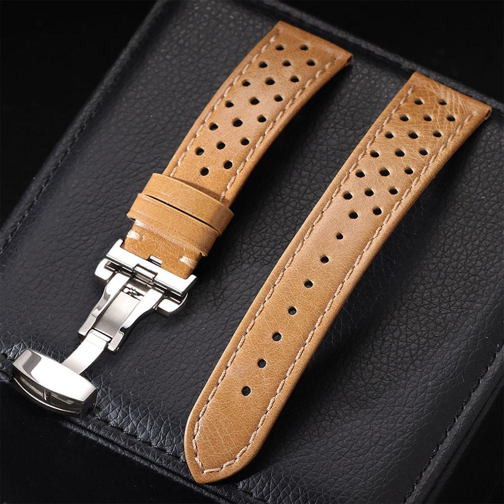 Universal Genuine Cowhide Watch Band Butterfly Buckle Vintage Straps for Men Women Breathable Bracelet Belt 18/20/22mm Wristband