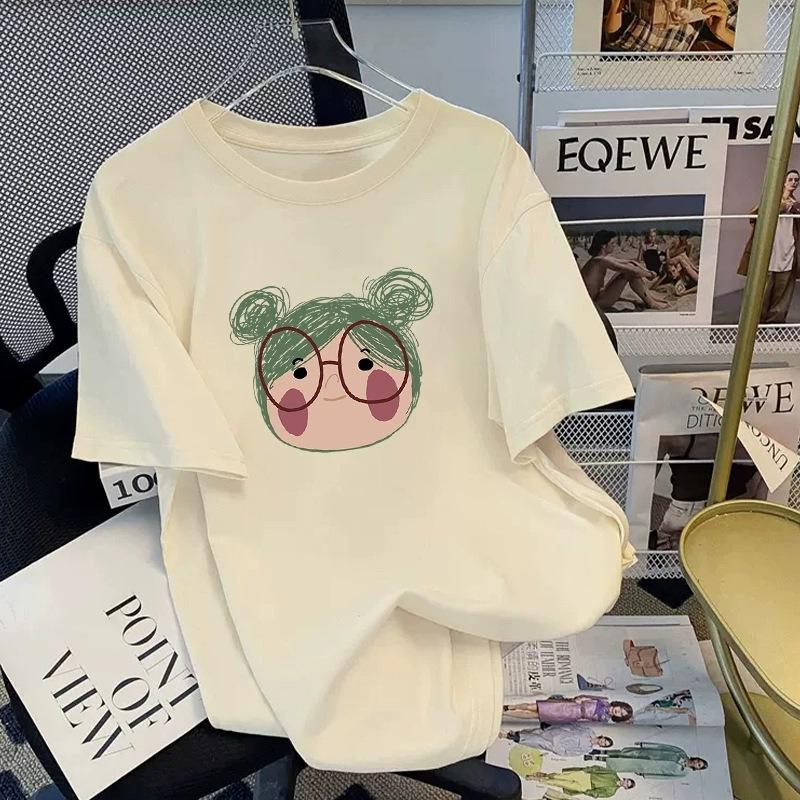 Tricou cu mânecă scurtă din bumbac pur, alb, pentru femei, de vară, nou, de dimensiuni mari, design lejer, imprimat, subțire, cu mânecă jumătate