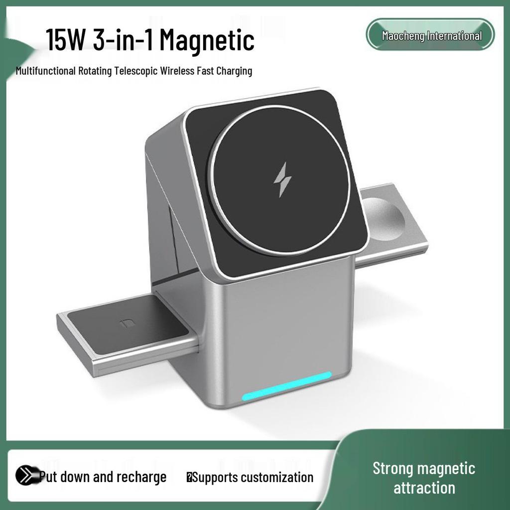 R28 3-in-1 Rotating Magnetic Wireless Charger for Apple Watch, iPhone, and Fast Charging Stand