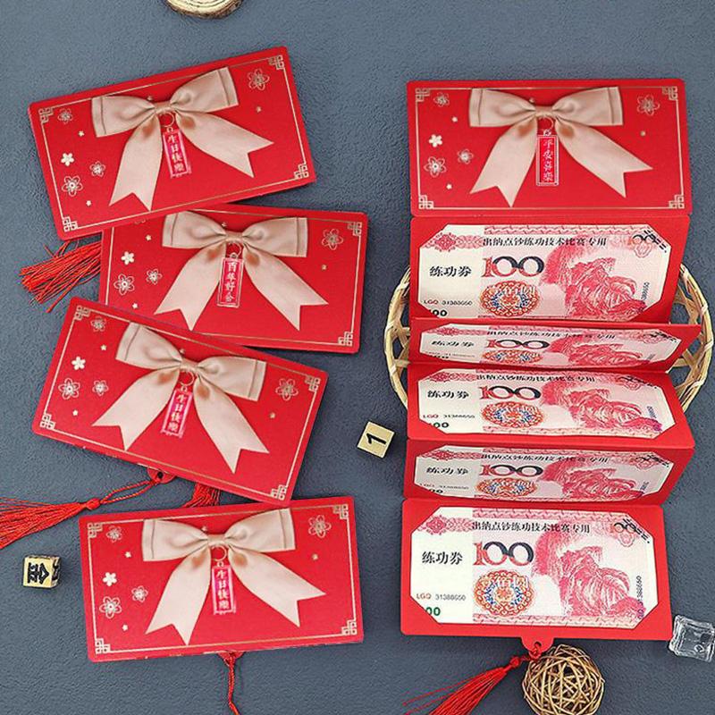 New 6/10 Slots Bowknot Folding Red Packets 2026 CNY Cash Gift Bag Valentine's Day Birthday Wedding Spring Festival Red Envelope