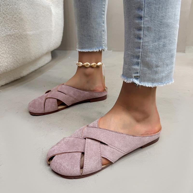 

Fashion Size 43 Low Heels Indoor/outdoor Slippers Summer Round Head Broadband Crossover Design Comfor Walking Mules Shoes 35 розовый