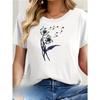 European Size Women's Casual Short Sleeve T-Shirt Floral Dandelion Print Light Beige Relaxed Fit Spring Summer Breathable Top, Elegant Summer Blouse
