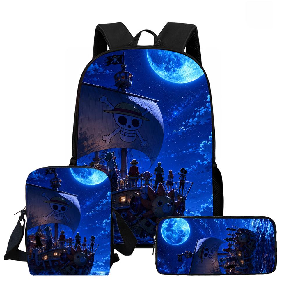 One Piece 15 Inch 3-In-1 Anime Lightweight School Backpack Set With Crossbody Bag Pencil Case For Boys Girls Grade 1-3 Mochila
