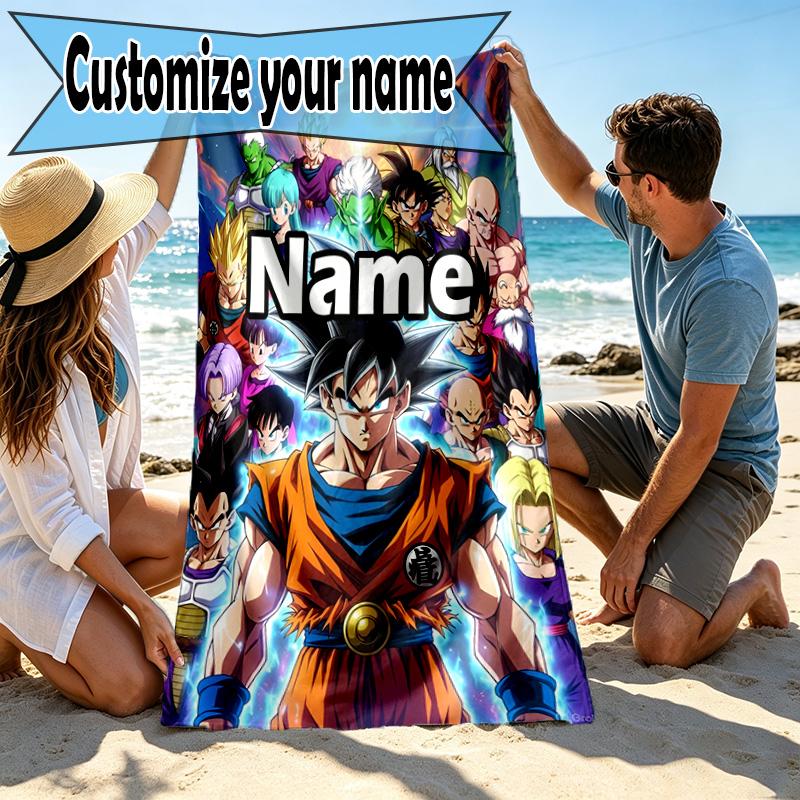 Custom Name Personalized DRAGON BALL Print Beach Towel, for Trip Camping Beach Party Home Decor, Birthday Gift for Family & Friends