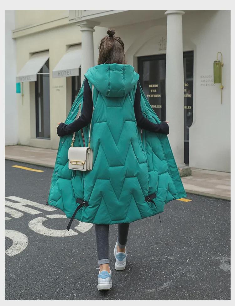 Damen Kapuzen Baumwolljacke Knielang - Koreanischer Stil Lässige Weste