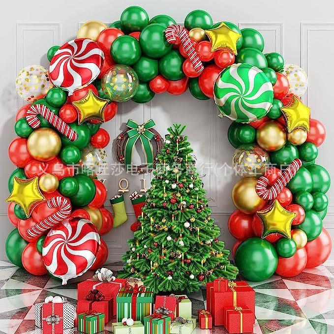 Weihnachtsballon-Set, Zuckerstange, Elch, Lebkuchenmann, Kranz, Gewölbte Partydekoration