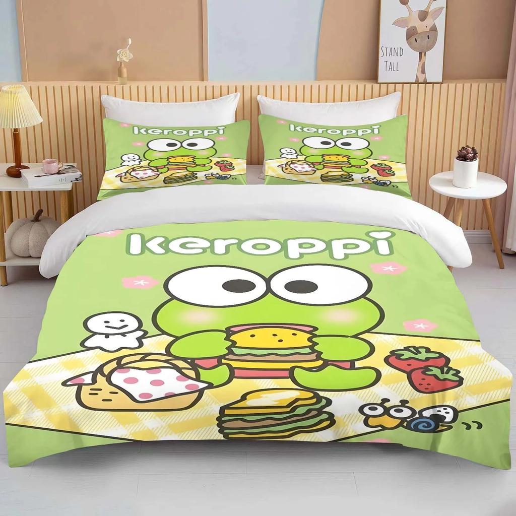 10 Sizes Sanrio Keroppi Printed Bedding Set Cartoon Anime Duvet Cover Comforter Pillowcase Boys Girls Children Adults King Gift