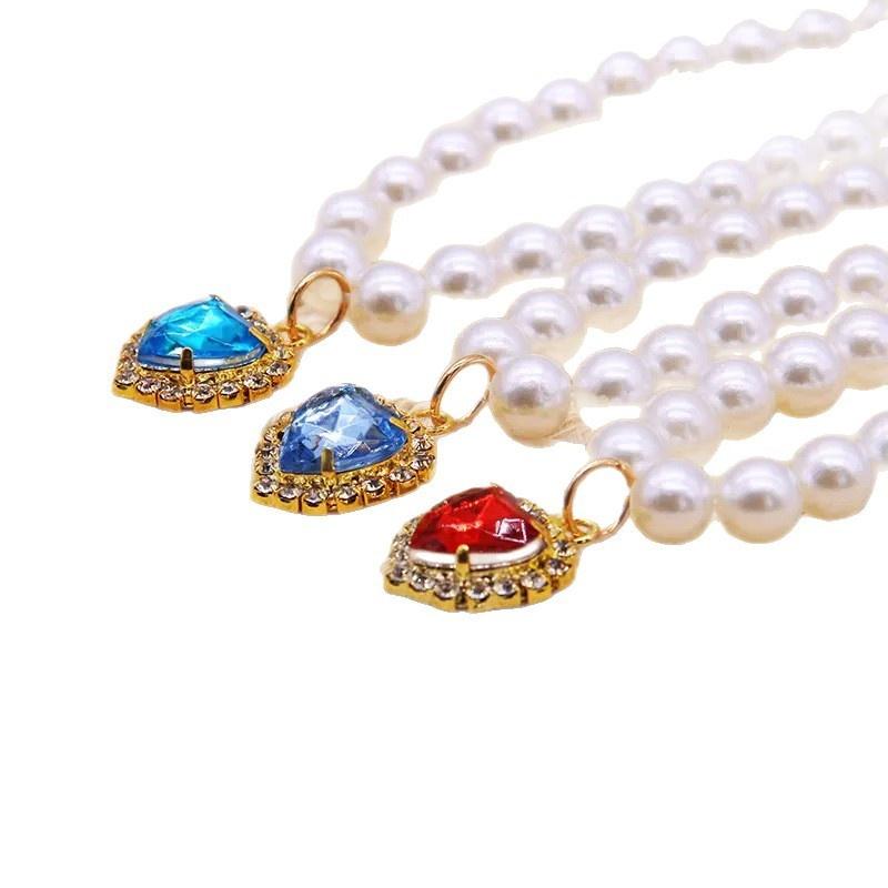 Adjustable Pet Pearl Necklace for Cats and Dogs Fashion Rhinestones Cat Collar Kitten Accessories