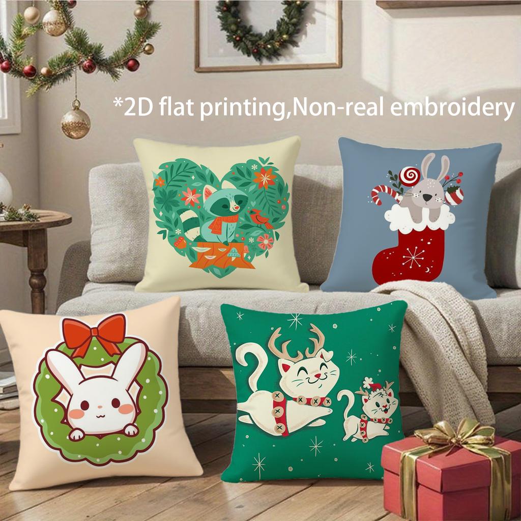 Christmas Cute Animal Pillow Covers Pattern Cushion Cover Suitable for Sofa Bedroom Car Pillow Cover