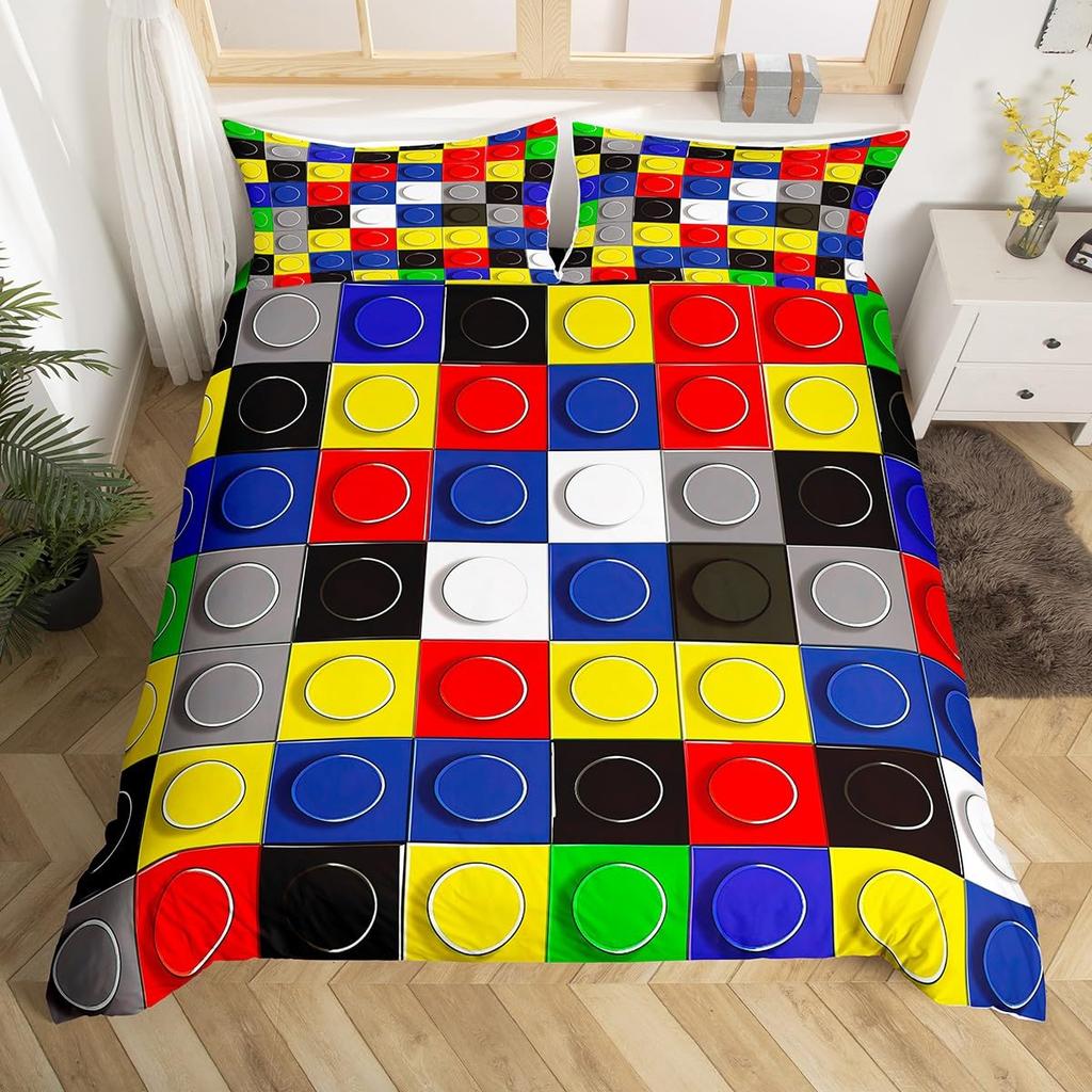 Kids Games Bedding Set Color Building Blocks Duvet Cover Twin Queen for Boys Teens Bedroom Decor Toy Geometric Comforter Cover