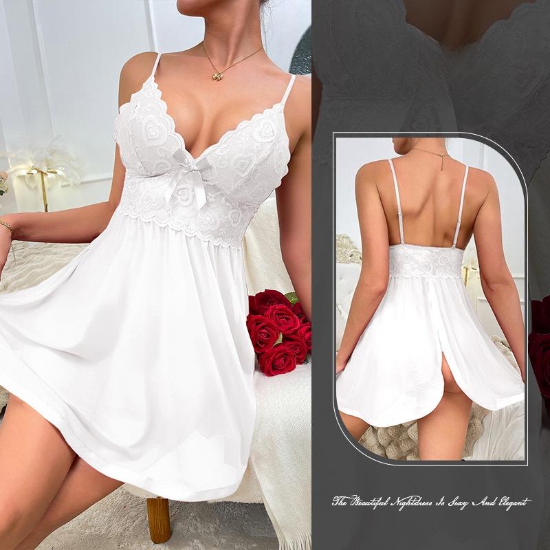Sexy Lace Mesh Cami Nightgown Sheer Lingerie Sleepwear Women's Comfortable Loungewear 728 Breathable Feminine Sleepwear with Soft Lace Mesh