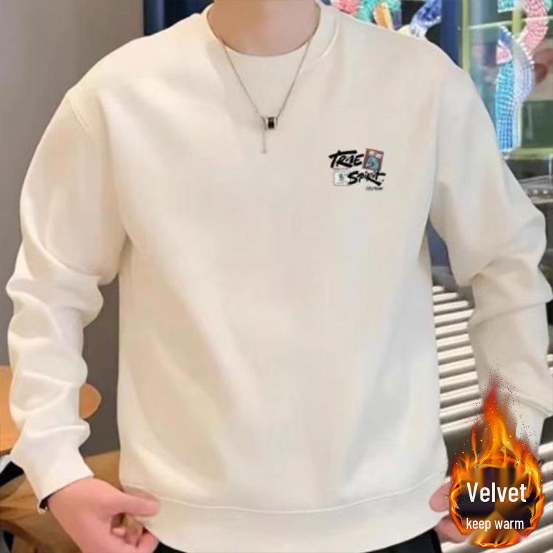 Men s Trendy Cartoon Letter Velvet Hoodie - Versatile, Comfortable Long Sleeve Round Neck Pullover 5XL