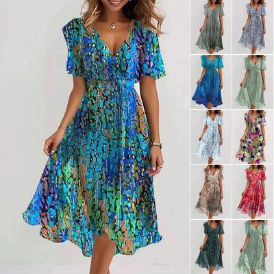 Loose Fit Casual V-Neck Floral Print Maxi Dress