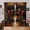 2Pcs Christmas Decor Window Curtains Vintage Fireplace Flame Christmas Boots Western Classical Holiday Theme Home Living Room