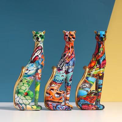 Europäische Graffiti Leopard Statue Wohnzimmer Tier Harz Skulptur Heim Büro Dekoration Geschenk