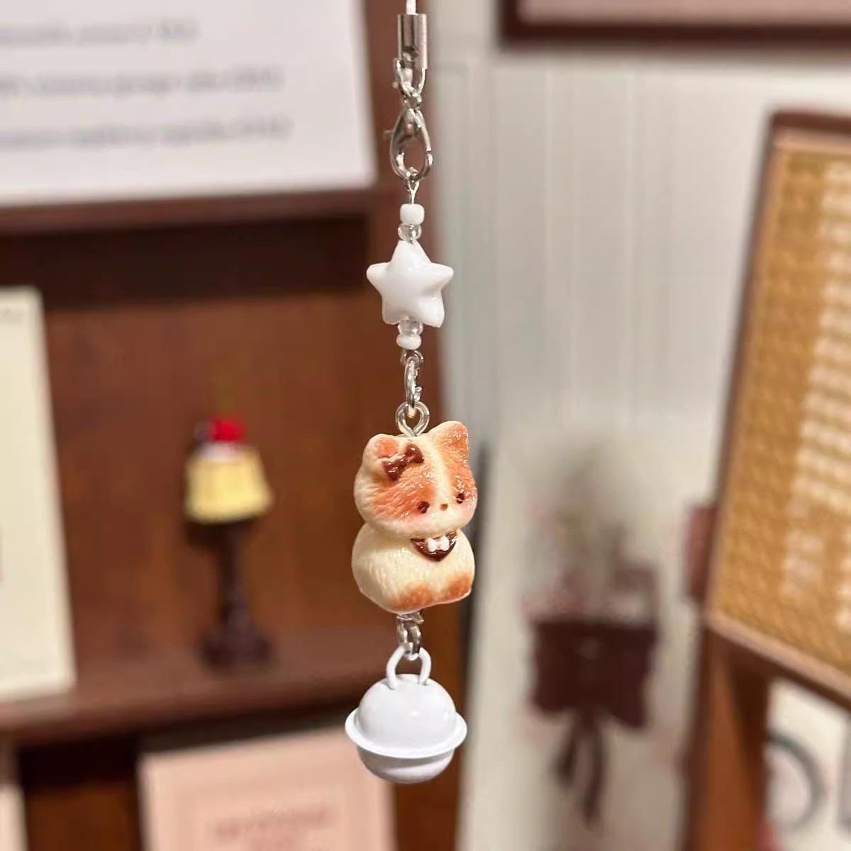 

3pcs New Cartoon Cute Cat Keychain Phone Chains Small Bell Star Pendant Keyrings Lanyard Kawaii Mini Cats Key Chain Couple Gift білий