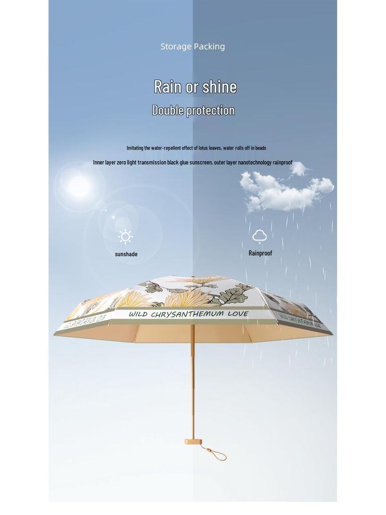Women's Compact Sunscreen Mini Folding Umbrella - Travel-Size, Rain or Shine, Customizable Design