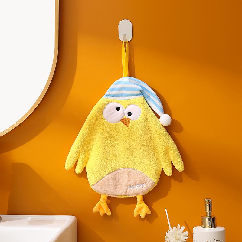 Sleeping Cap, Chick, Cute Hanging Hand Towel, Children's Coral Fleece Absorbent Towel, Bathroom Dual-purpose Handkerchief