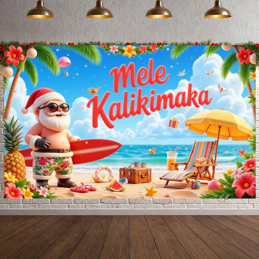 Christmas Beach Background Beach Scene Island Holiday Display Summer Xmas Banner Palm Tree Mele Kalikimaka Background For Summer