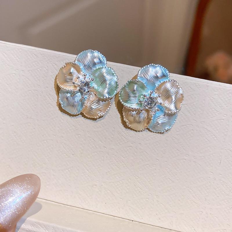 Flower Fairy~ Flower Zircon Oil Drop Pearl Earrings Cute Sweet Versatile Earrings, New Earrings Girl