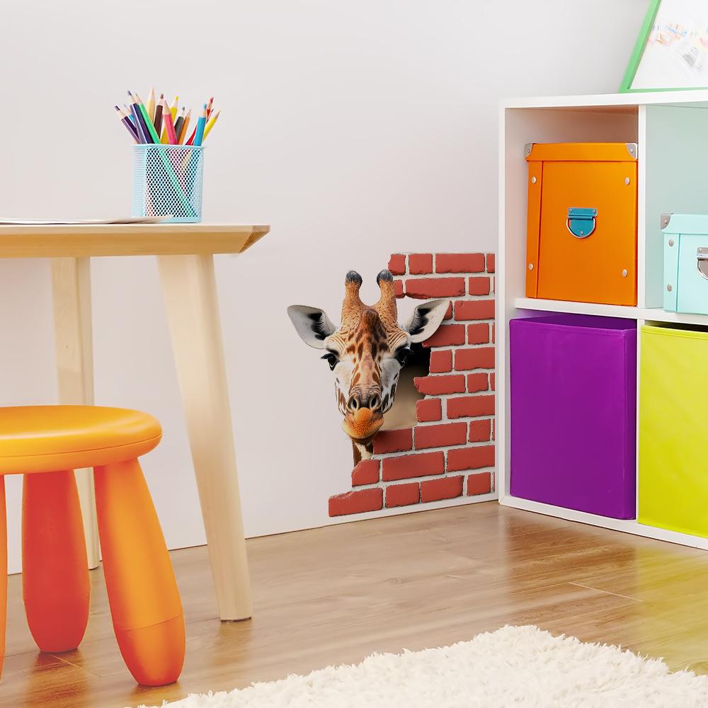 Self Adhesive Broken Wall Little Deer Decorative Wall Stickers Peel and Stick Removable Waterproof