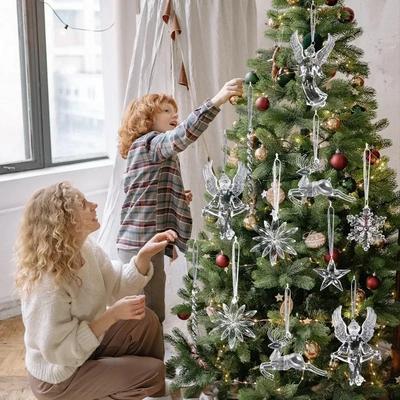12/2PCS Acrylic Christmas Ornament Crystal Clear Snowflake Icicle Christmas Tree Pendants Holiday Winter Party Hanging Ornaments
