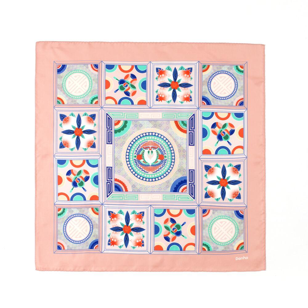 DANHA Korean Traditional Silk Scarf – Phoenix & Fruit Pattern (Joseon Royal Court Pojagi Design) | 53×53cm | 100% Silk | 2 Colors