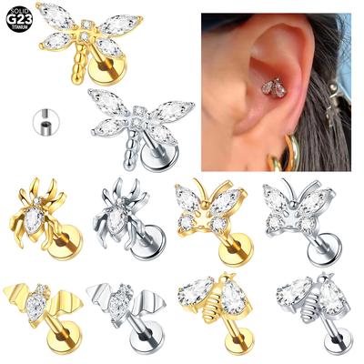 1ks Motýlek Včela Labret Piercingy Cluster Krystal Tragus Náušnice Plochý Chrupavka Helix Stud Náušnice Zirkon Rty Piercing Šperky
