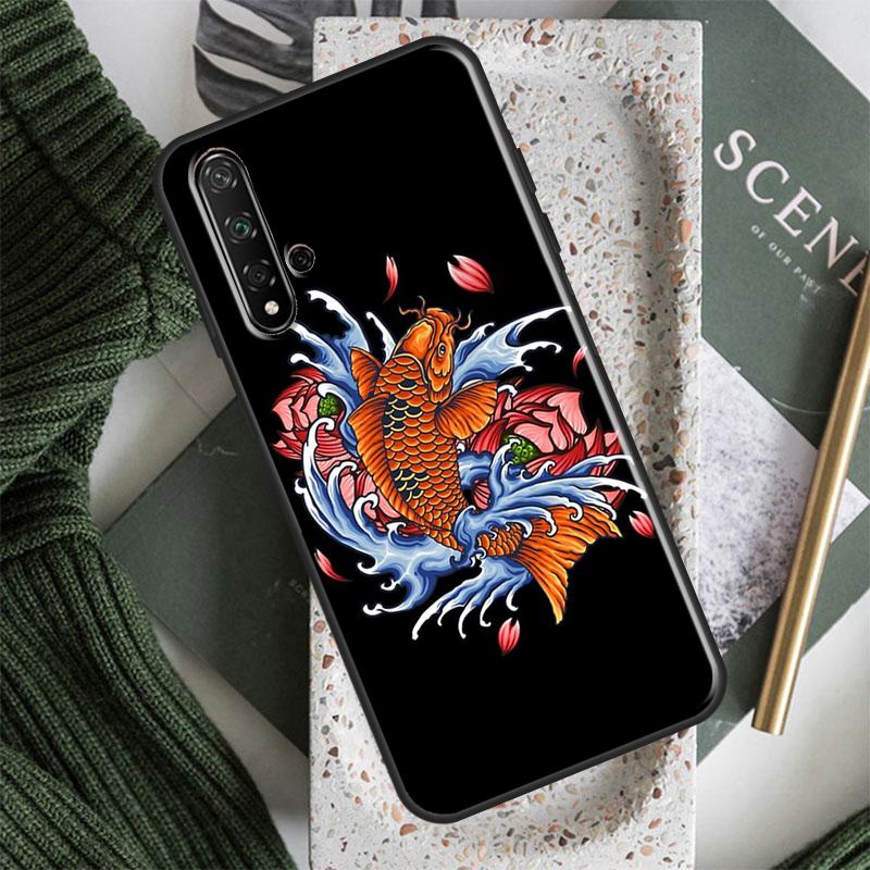 Tattoo Japanese Koi Dragon Wave For Huawei Nova Y61 Y91 Y70 Y90 Y60 Y72 9 10 SE 12i 12s 11i 5T P60 Pro P20 P30 P40 Lite Case