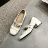 Bow Word with Mary Jane Shoes Thick Heel Light Mouth Single Shoes Versatile Gentle Ballet Shoes