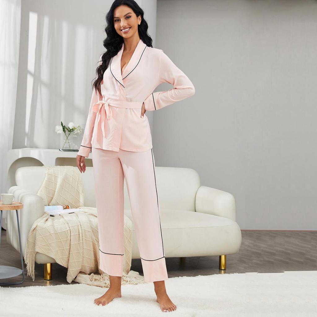 Women’s Sleeping Suits BRIGHT DEER Long Sleeves Robes Long Pants Set 2 Pieces Pajamas Home Clothing Sleep Lounge Wear