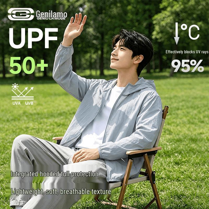 GENIOLAMODE Men s Lightweight Hooded UV Protection Sun Jacket M