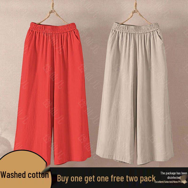 Cotton Wide-Leg High Waist Elastic Cropped Pants for Women - 2026 Summer Collection