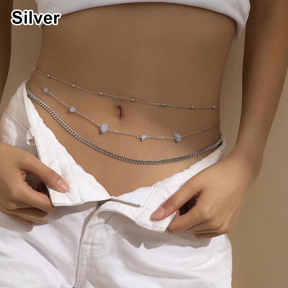 

1Pcs Multilayer Rhinestone Waist Chain Gold Belt Chain Butterfly Shell Tassel Pendant Summer Beach Silver
