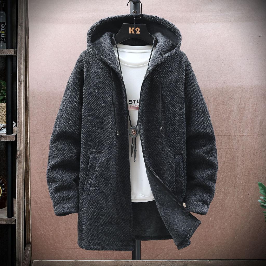 Foreign Trade Men'S Clothing Hooded Medium And Long Chenille Piled Thickened Long-Sleeved Sweater Teen Korean Version Men'S Knitted Sweater