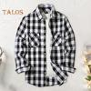 Fall Winter Men Shirt Coat Plaid Print Long Sleeves Chest Pocket Turn-down Collar Single-breasted Loose Contrast Color Jacket