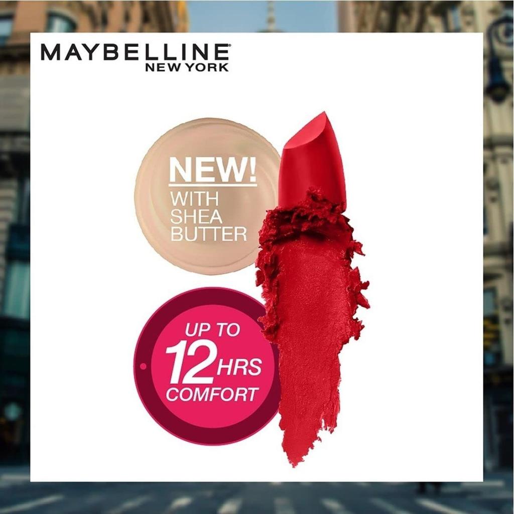 Maybelline New York Matná rtěnka 3,9g 640 Red Liberation Krémová Hydratační Dlouhotrvající Výrazná barva na rty