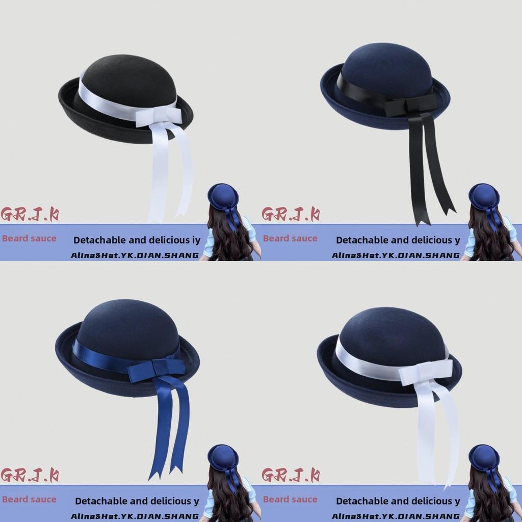Korean Style Woolen Flat Top Hat With Ribbon For Women Autumn